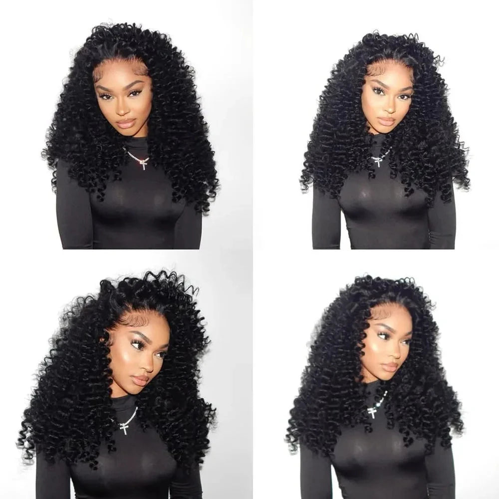250% Density Deep Curly Half Wigs Human Hair Water Wave Wig Upgrade 3 IN 1 Half Wig With Drawstring Seamless Clip Ins Flip Over