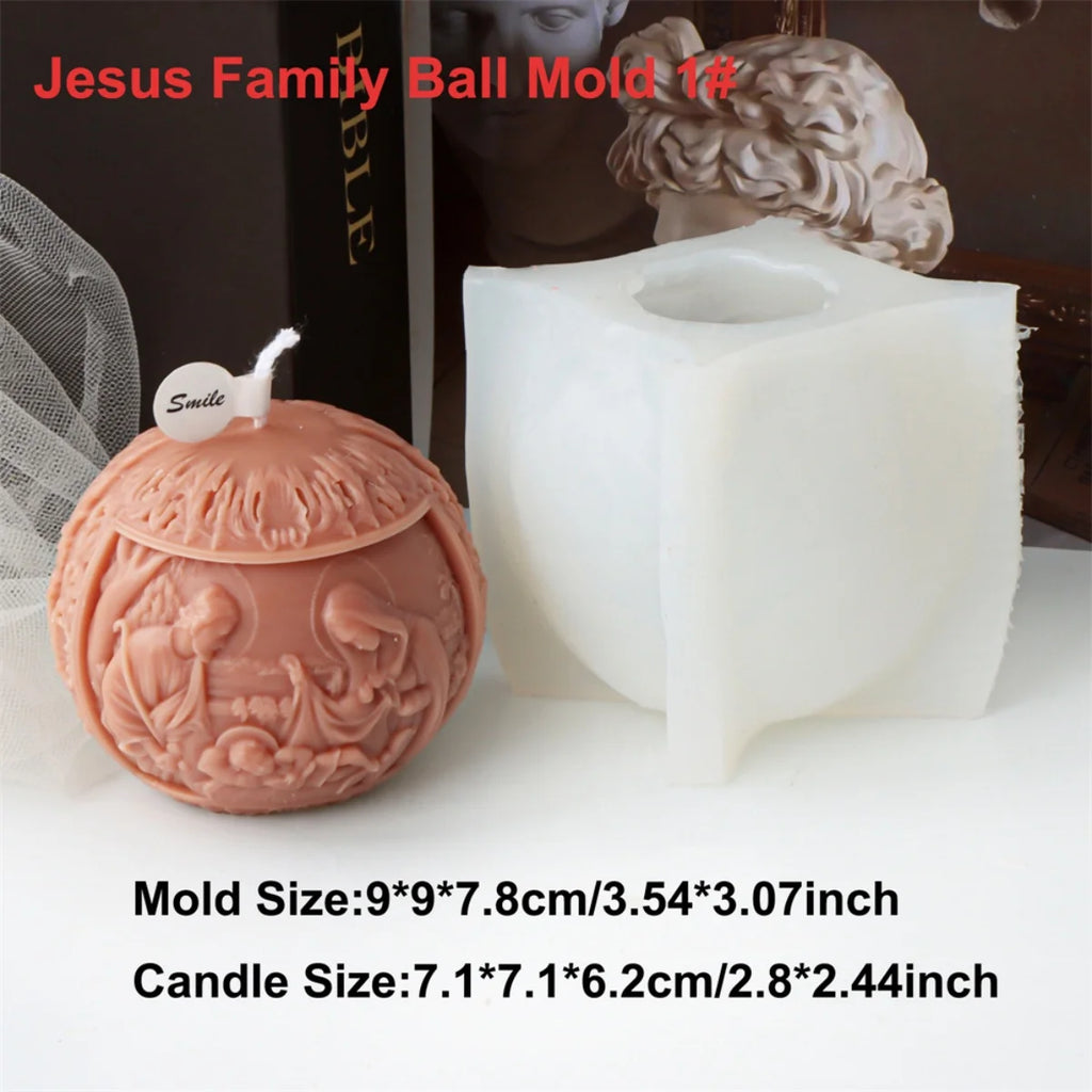 Jesus Family Sphere Silicone Mold | DIY Holy Family Round Ball Resin & Plaster Ornament Mold | Candle & Craft Making Tool