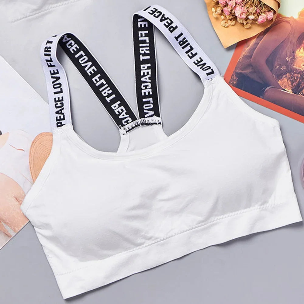 Women's Wireless Sports Yoga Crop Top – Seamless Activewear with Wide Letter Straps