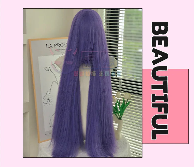 Cosplay Wig 100cm Extra Thick and Long Straight Wig with Bangs Anime Heat Resistant Fiber Christmas Halloween Cosplay Party Wigs