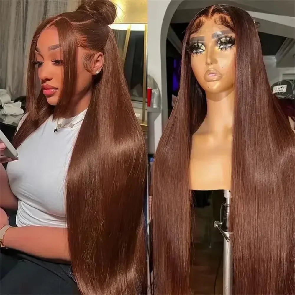 13x4 Straight Chocolate Brown Lace Front Human Hair Wigs Colored Pre Plucked Dark Brown 13x6 Hd Lace Frontal Wig Human Hair