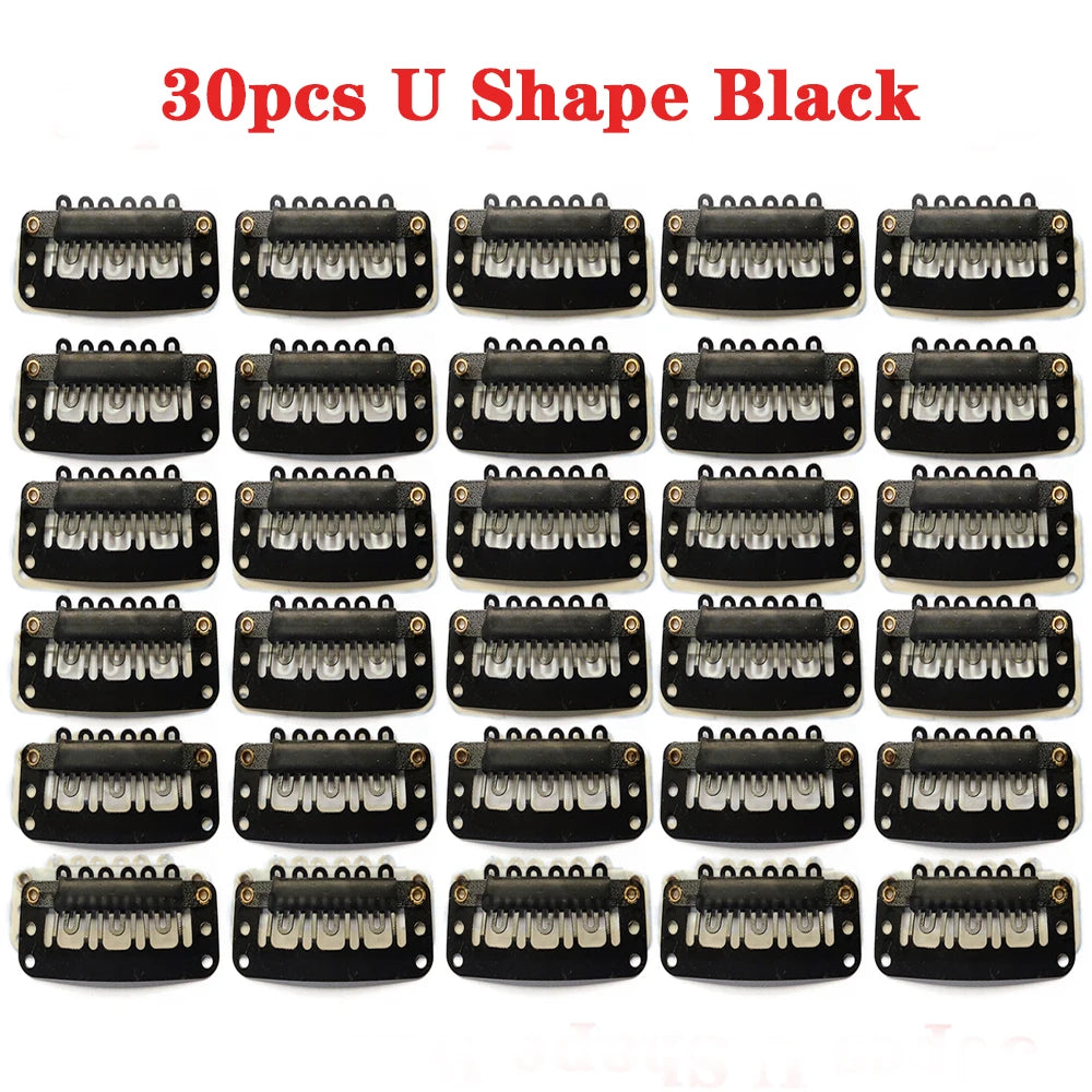 U/T Shape 30Pcs/Lot Clip In Hair Extension Wig Clips For Human Hair Bangs Snap Hair Clips For Extensions Metal Comb For Closure