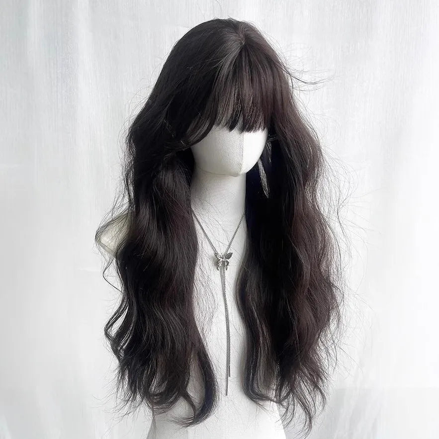 Ashely Black Brown Wig for Woman 24inch Daily Use Lolita Water Wavy Big Waves Long Curly Hair Long Straight Hair Synthetic Wigs