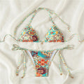 Boho Print Halter String Lace-Up Bikini – Women's Y2K Vacation Swimsuit