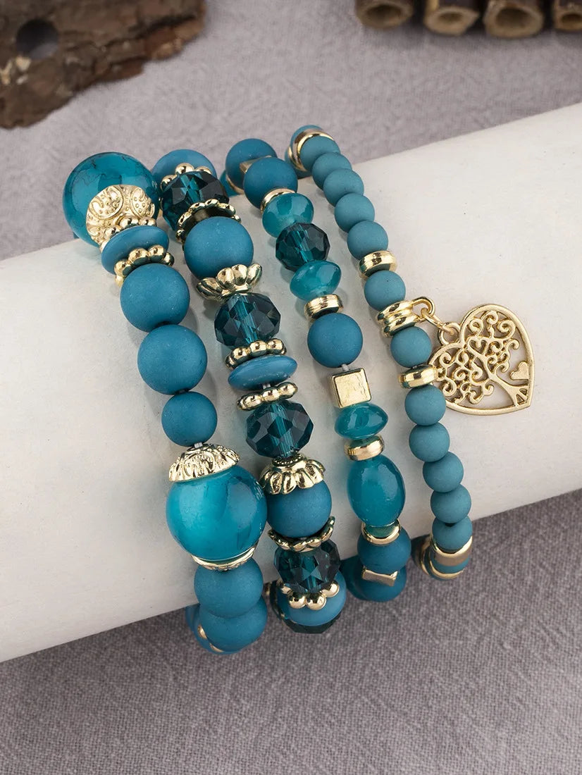 New Acrylic Beads Chain Bracelet Set For Women Tree Of Life Charm Elastic Bangle Female Bohemian Jewelry Accessories