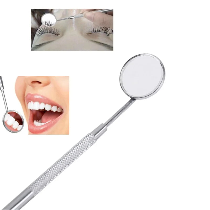 NIGF 1pc Stainless Steel Dental Oral Mirror Eyelash Extension Teeth Whitening Cleaning Tool Makeup Tool Handle Mirror