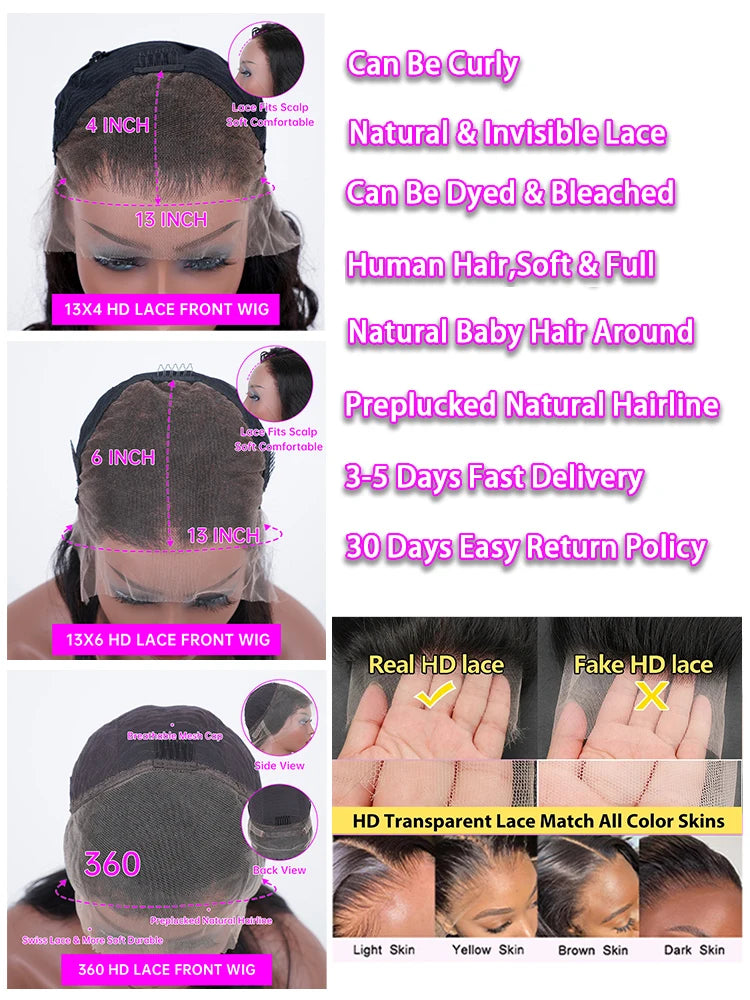 40 Inch 13X6 HD Transparent Body Wave Lace Frontal Wig Loose Wave 13x4 HD Pre Plucked Lace Front Human Hair Wig For Black Women