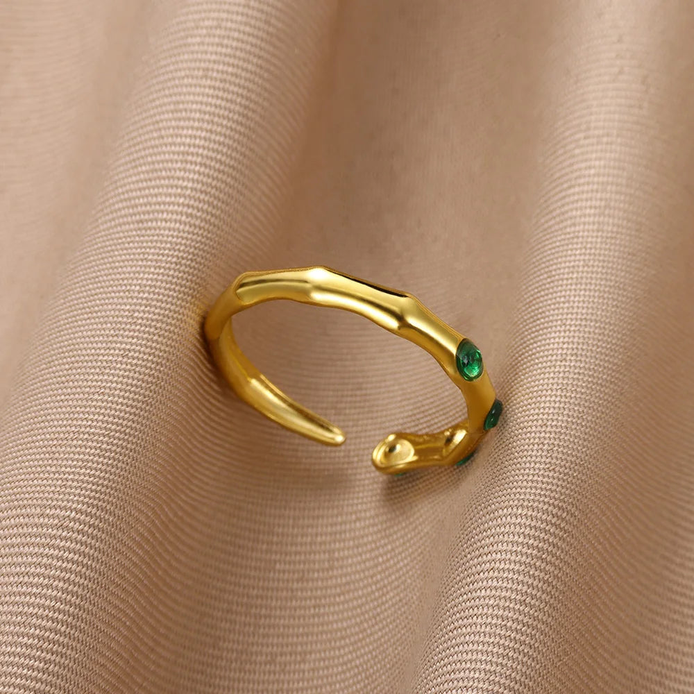 Green Cubic Zirconic Evil Eye Rings For Women Stainless Steel Gold Color Open Adjsutable Finger Ring Fashion Jewelry Gift