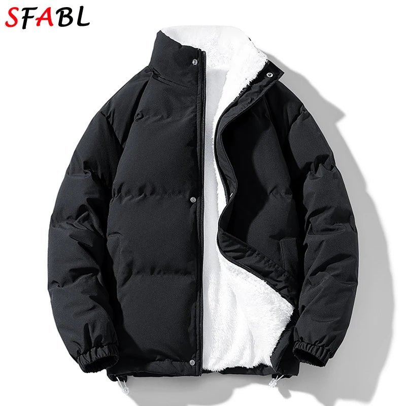 Men's Hooded Fleece-Lined Winter Parka – Korean Style Zip Jacket with Pockets
