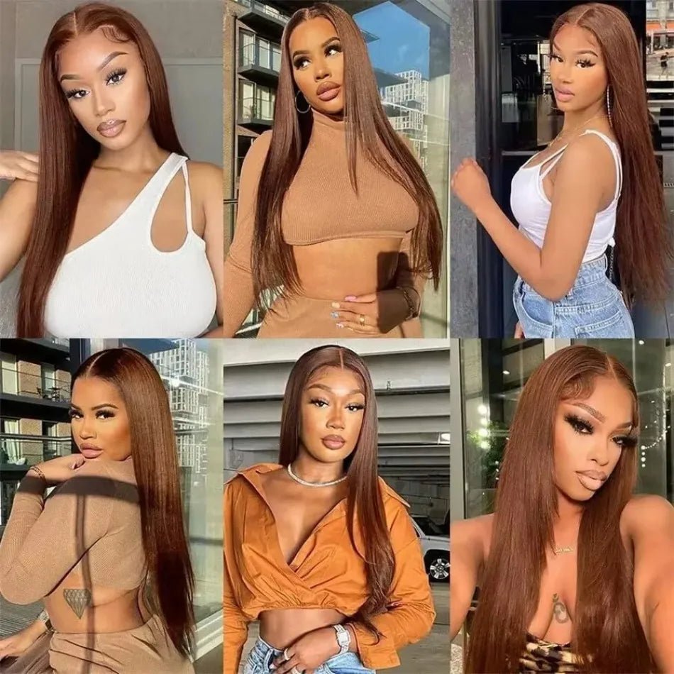30 Inch Chocolate Brown Lace Front Wig 200% Density Straight HD transparent Lace Frontal Wigs Human Hair Pre Plucked For Women