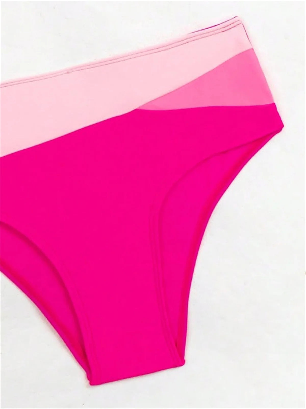 Pink Contrast Push-Up Cross Bikini – Women's Two-Piece Patchwork Swimsuit