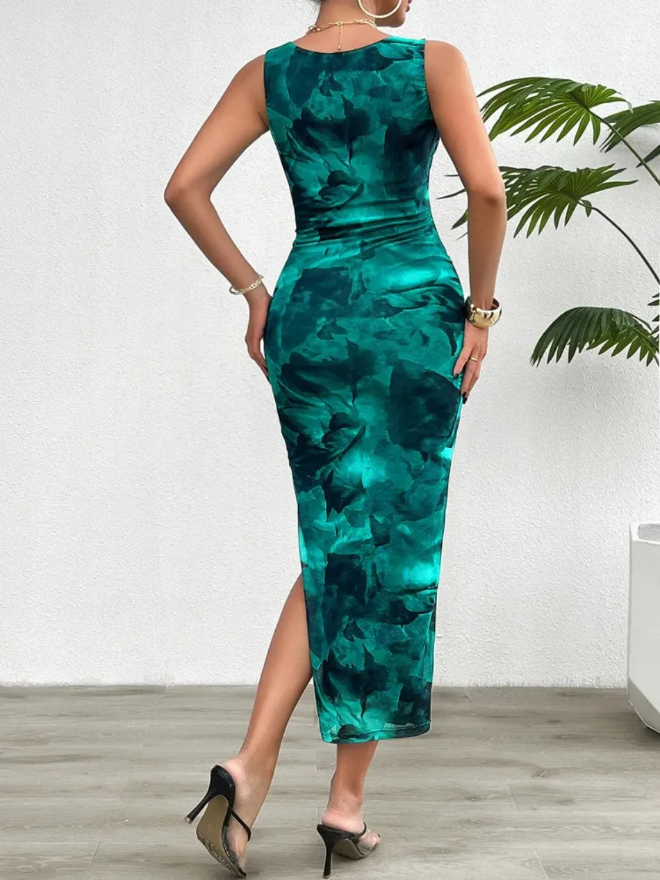 Women's Clothing 2025 Spring Summer New Fashionable Printed Temperament Slim Fit Sexy Sleeveless Tight Fitting Dress