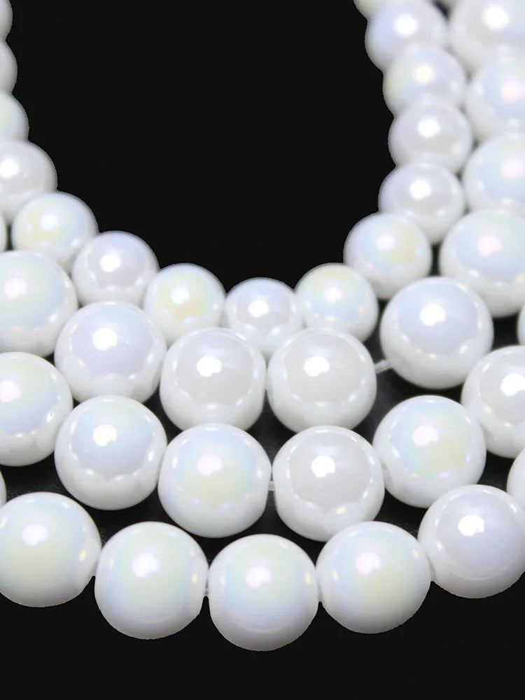 Natural AB Color Porcelain White Crystal Beads Glass Round Loose Beads For Jewelry Making DIY Necklace Bracelet 15inches 6/8/10m