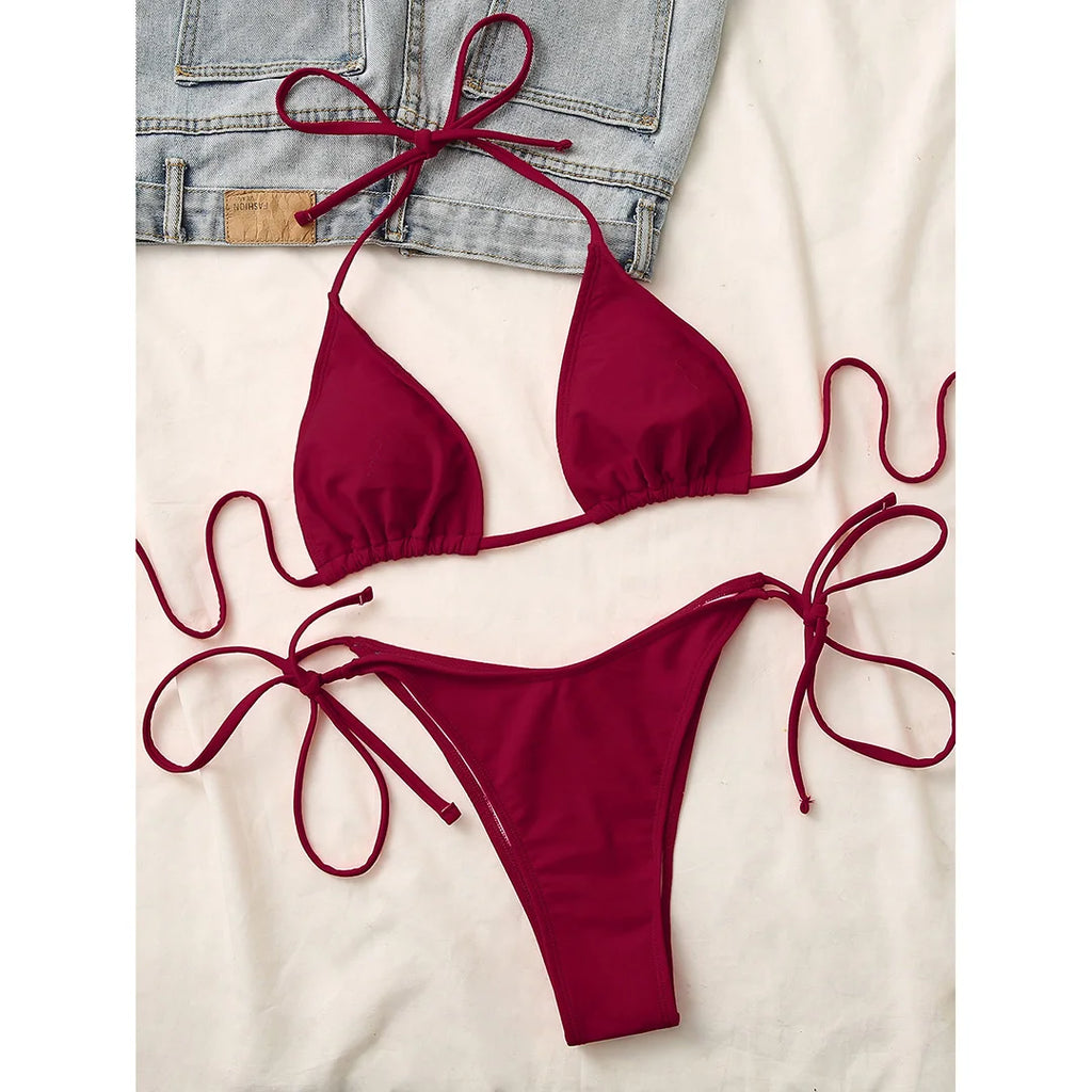 Brazilian Halter Bikini Set – Women's Padded Two-Piece Swimsuit (7 Colors)