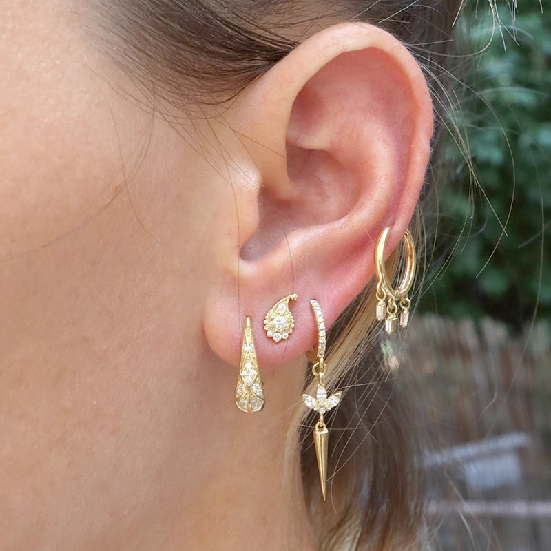 WOMEN 925 Silver Needle Water Drop Geometric Zircon White Zircon Crystal Flowers Pendant Hoop Earrings Fashion Wedding Jewelry