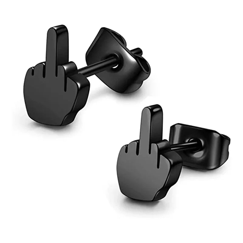 Edgy Middle Finger Stainless Steel Hoop Earrings, Bold Statement Earrings for Men & Women