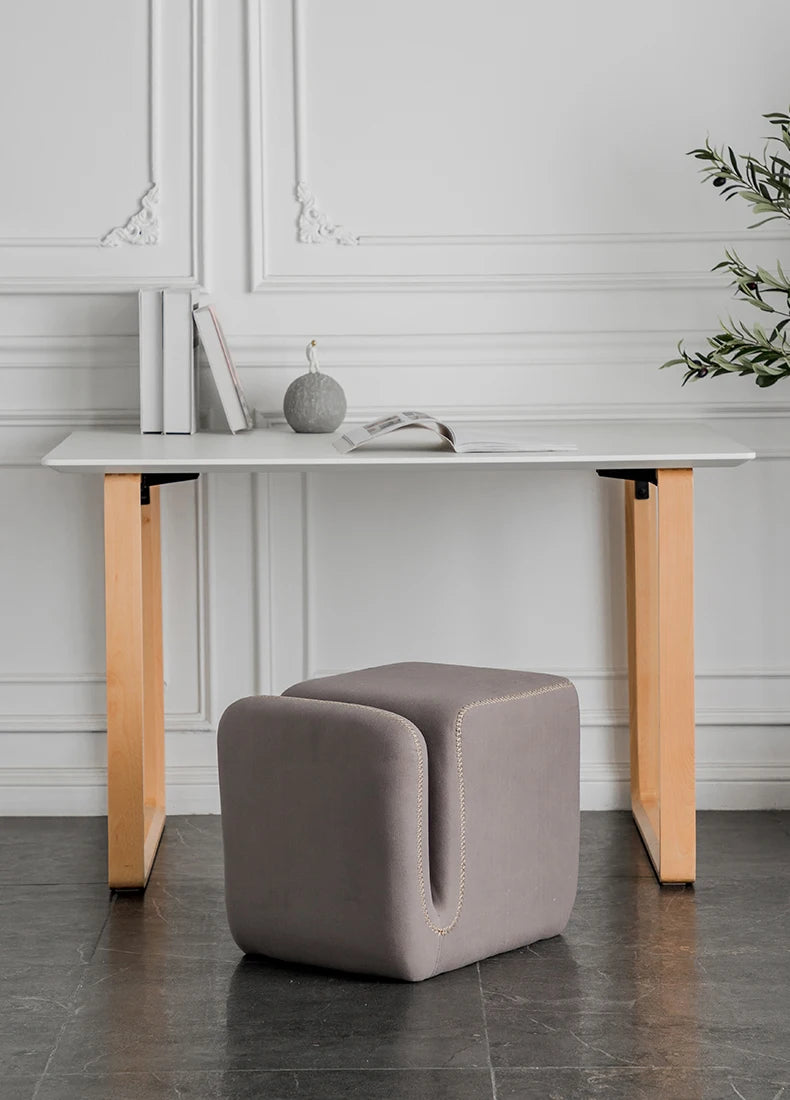 Nordic Hallway Pouf Ottoman – Fabric Shoe Changing Stool with Book Storage