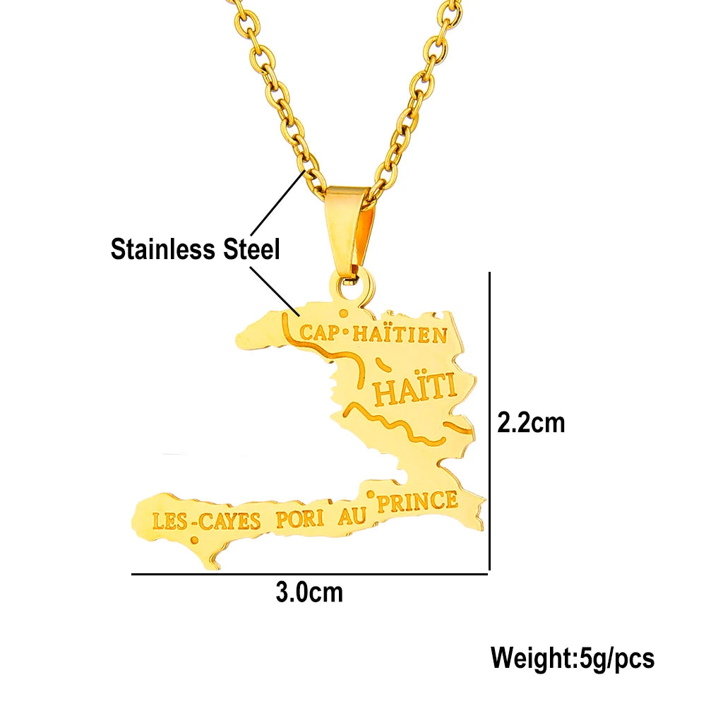 Haiti Map Pendant Necklace – Stainless Steel Ayiti Country Jewelry for Men & Women