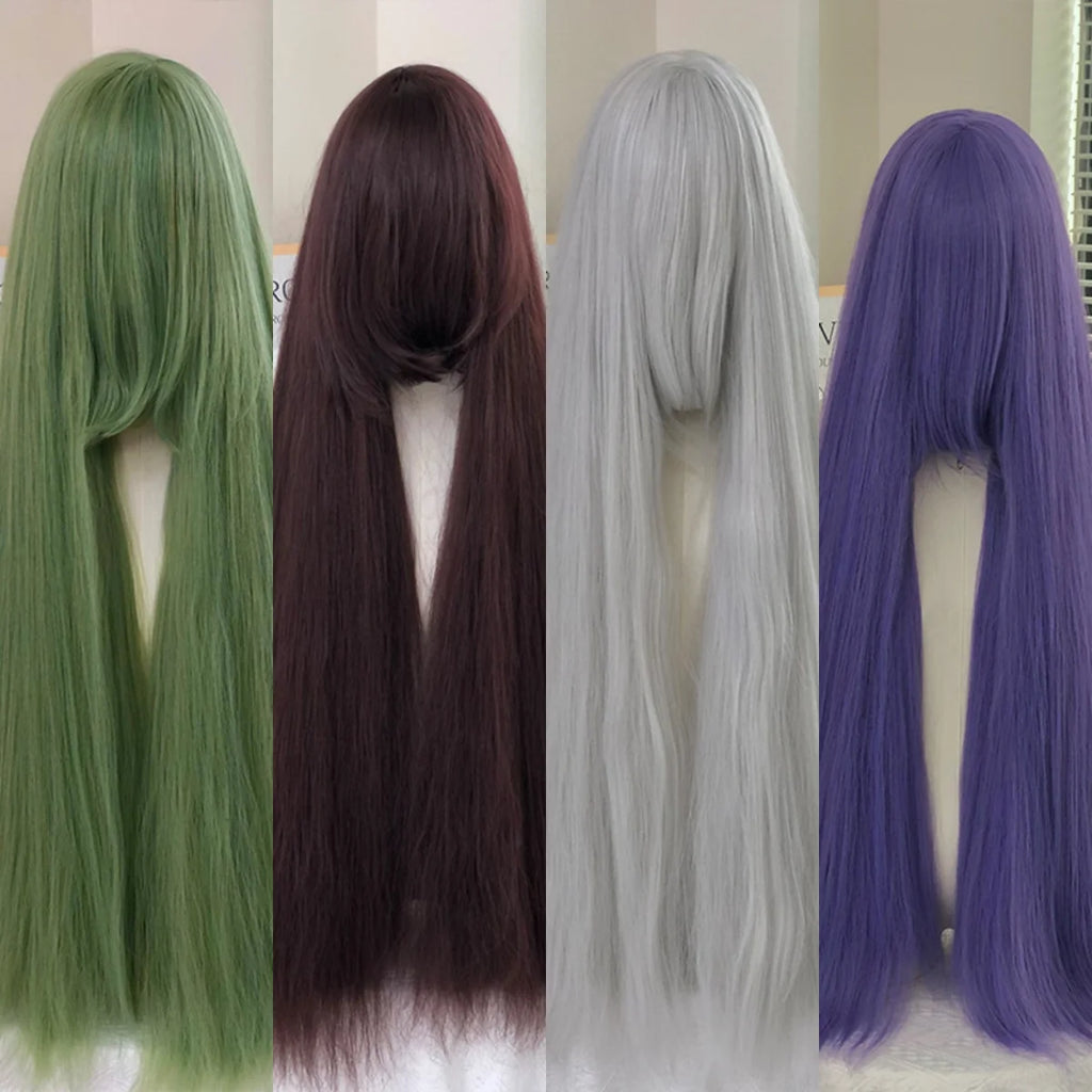 Cosplay Wig 100cm Extra Thick and Long Straight Wig with Bangs Anime Heat Resistant Fiber Christmas Halloween Cosplay Party Wigs