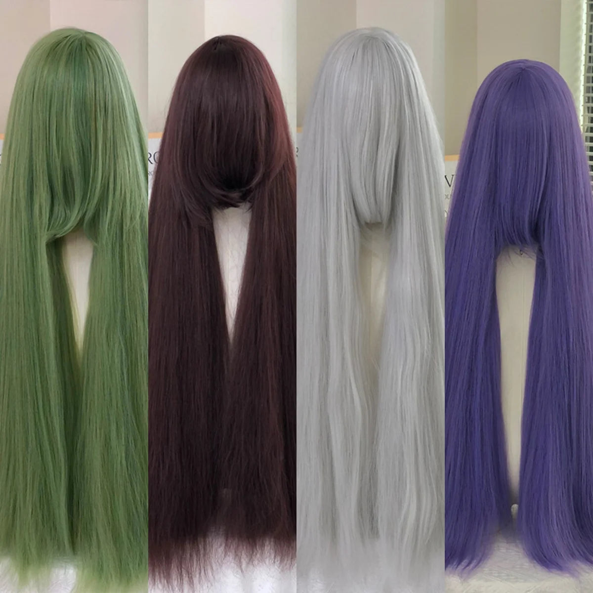 Cosplay Wig 100cm Extra Thick and Long Straight Wig with Bangs Anime Heat Resistant Fiber Christmas Halloween Cosplay Party Wigs