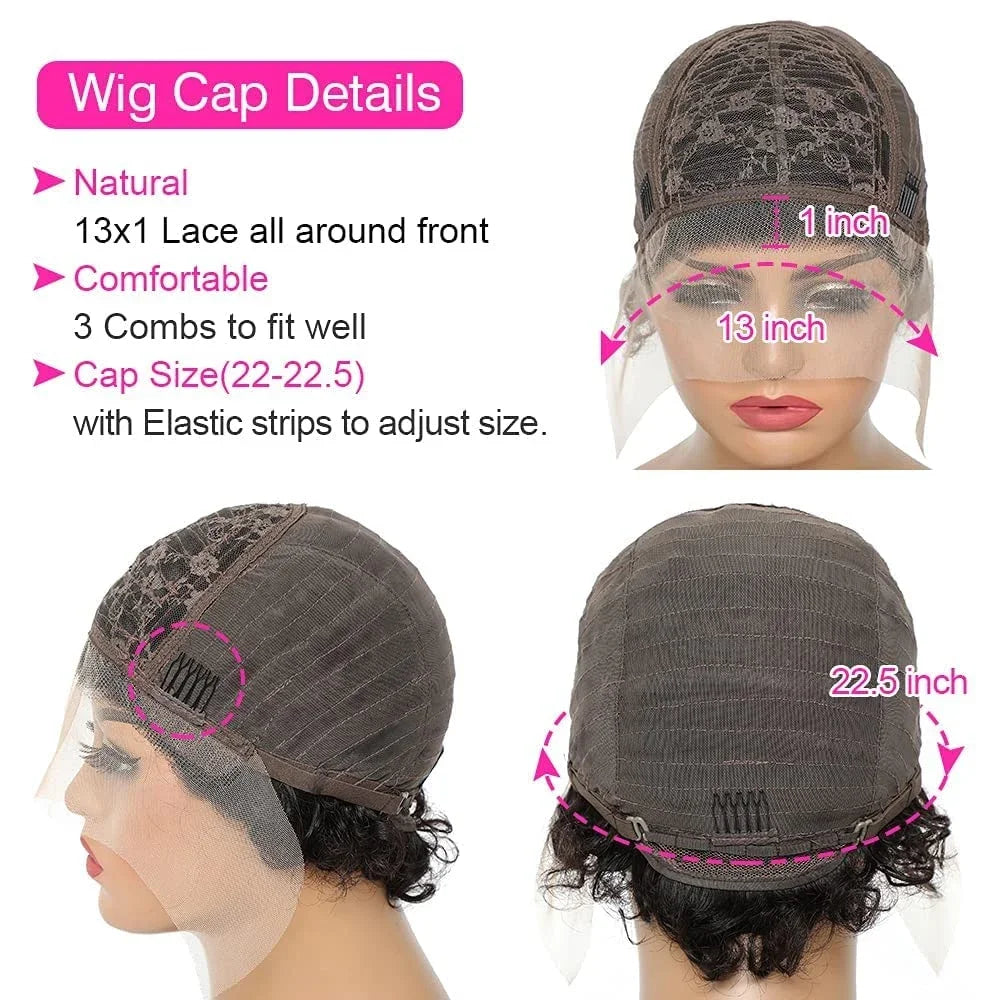 Pixie Cut Wig Water Wave Transparent Lace Frontal Wigs 13x1 Short Bob Human Hair Wigs For Women Perruque Cheveux On Sale 180%