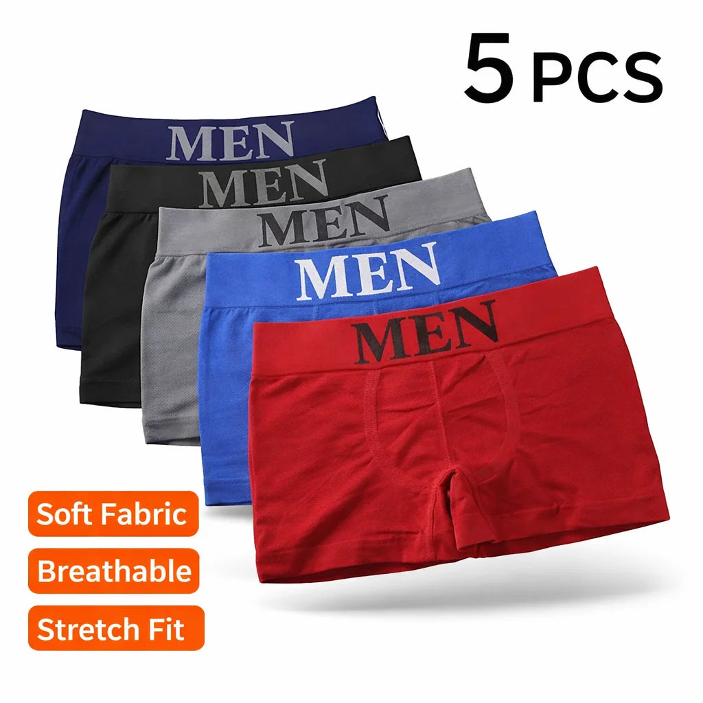 Men's Boxer Briefs – 5-Pack Breathable Soft Stretch High-Elastic Comfortable Underwear
