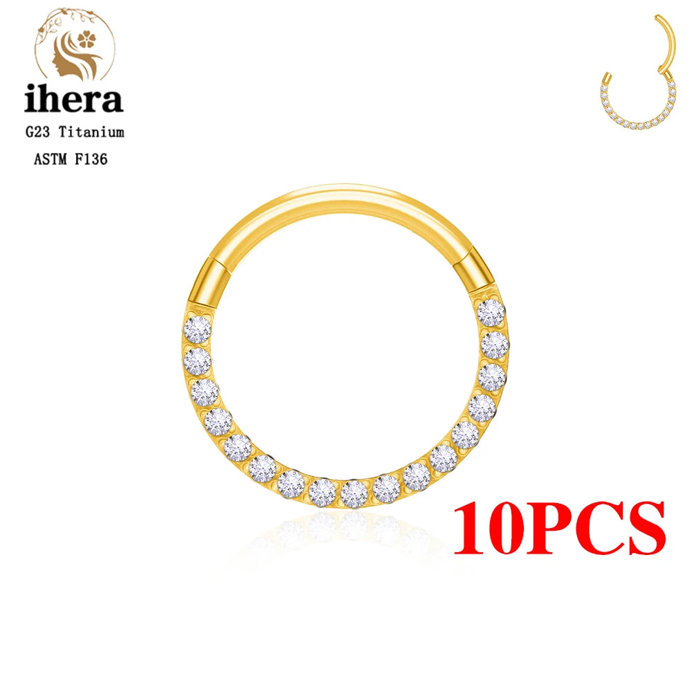 1/10PCS G23 Titanium Nose Rings Septum Clicker Ear Cartilage Tragus Helix Daith Earrings Hoops 16G 18G CZ Body Piercing Jewelry