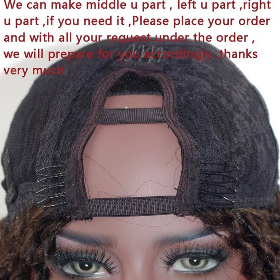 30inches Super Wavy Chestnut Brown 1X4 U Part Wig Human Hair for Black Women Machine Made Easy Wear Wig With Clips V Part Wigs