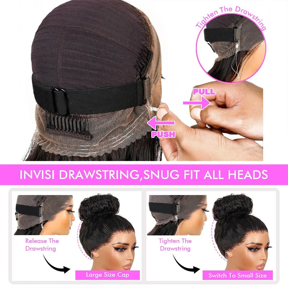 Invisi Draw-strings Kinky Straight 360 Glueless Wig PreCut Lace InvisiFit Strap Wear Go Wig Hidden Strap 360 Full Lace Front Wig