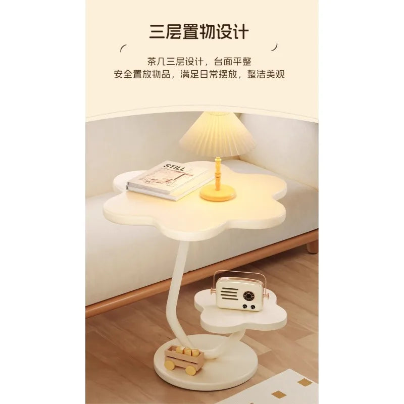 Cream Windblown Hair Coffee Table – Modern Minimalist Small Side Table for Living Room