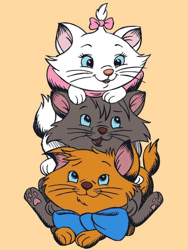 Aristocats Diamond Painting Kit | 5D DIY Full Round Drill Cat Mosaic | Cross Stitch Embroidery | Kids Gift & Home Decor Wall Art