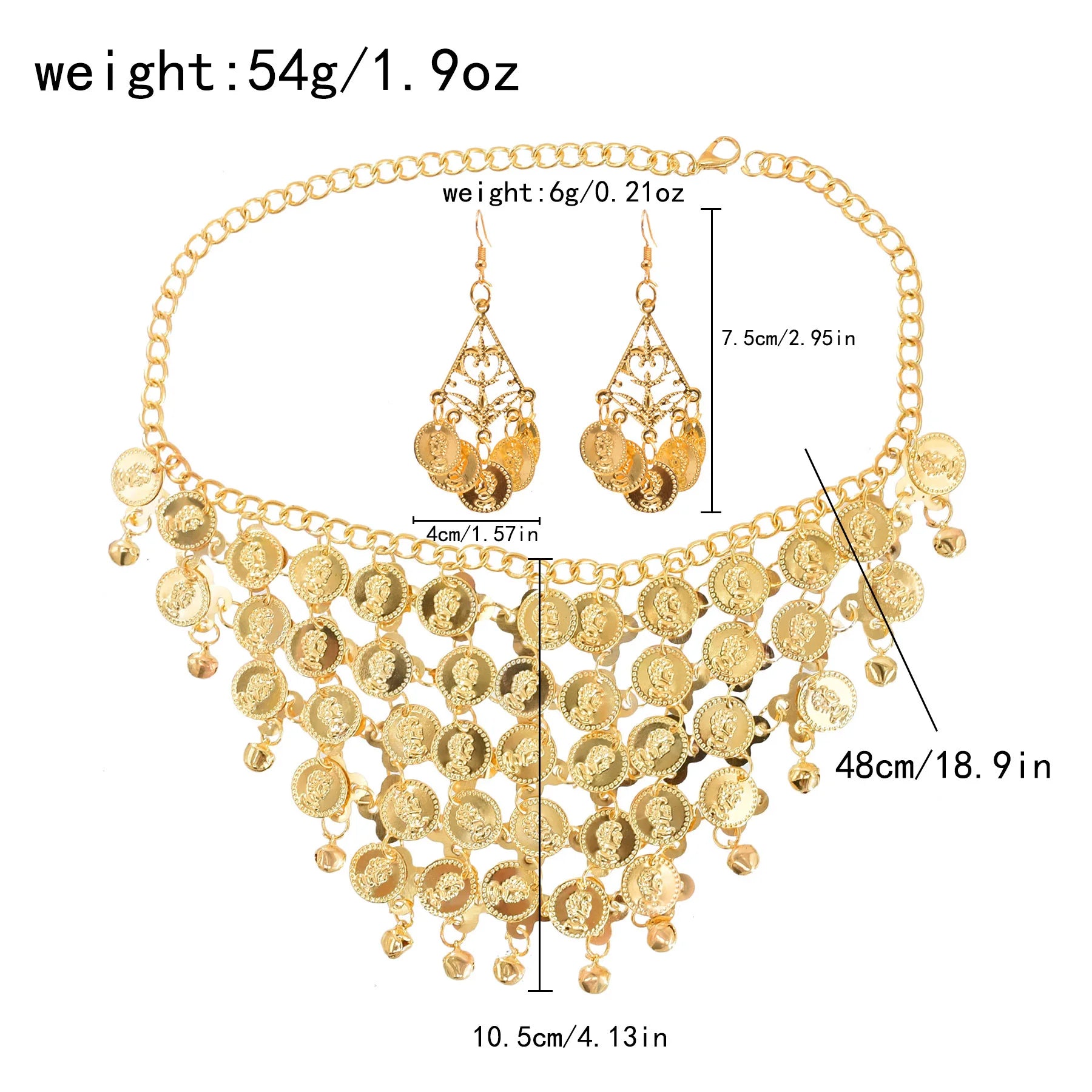 Indian Dance Jewelry Set – Necklace, Headwear, Earrings & Bracelet for Women's Party