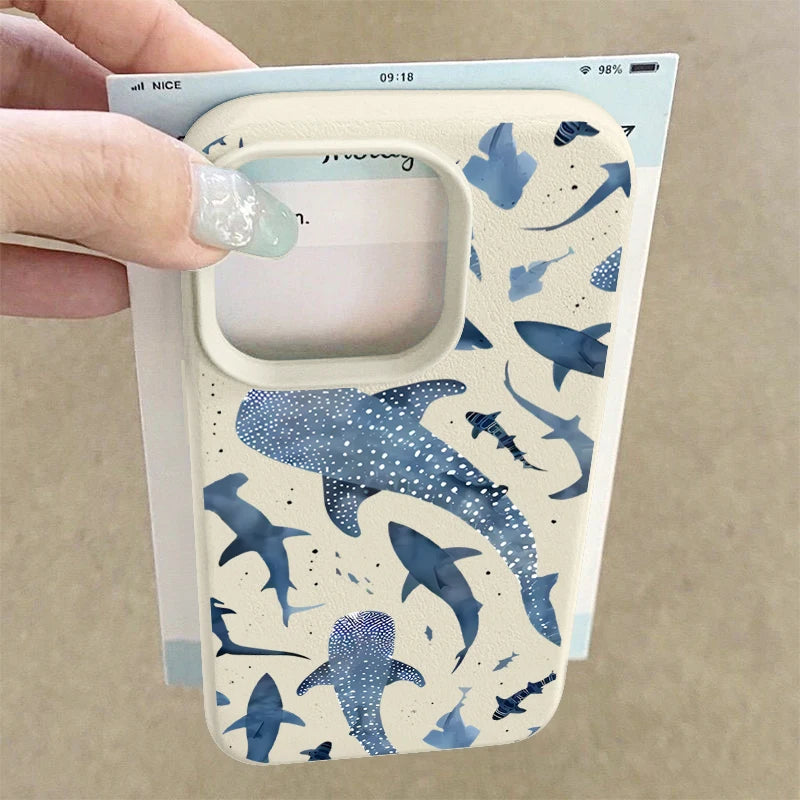 Whale Pattern Case For iPhone 17e 17 16 15 14 Pro Max 13 12 Pro Max 11 16e Shockproof Soft Silicone Leather Texture Phone Cover