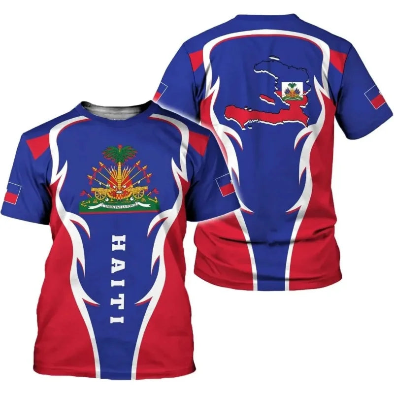 Haiti National Emblem T-Shirt – Men's Casual Loose Round Neck Short Sleeve Tee