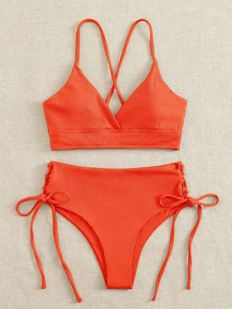 Sexy Bandage High Waist Brazilian Bikini Set – Women's Swimsuit