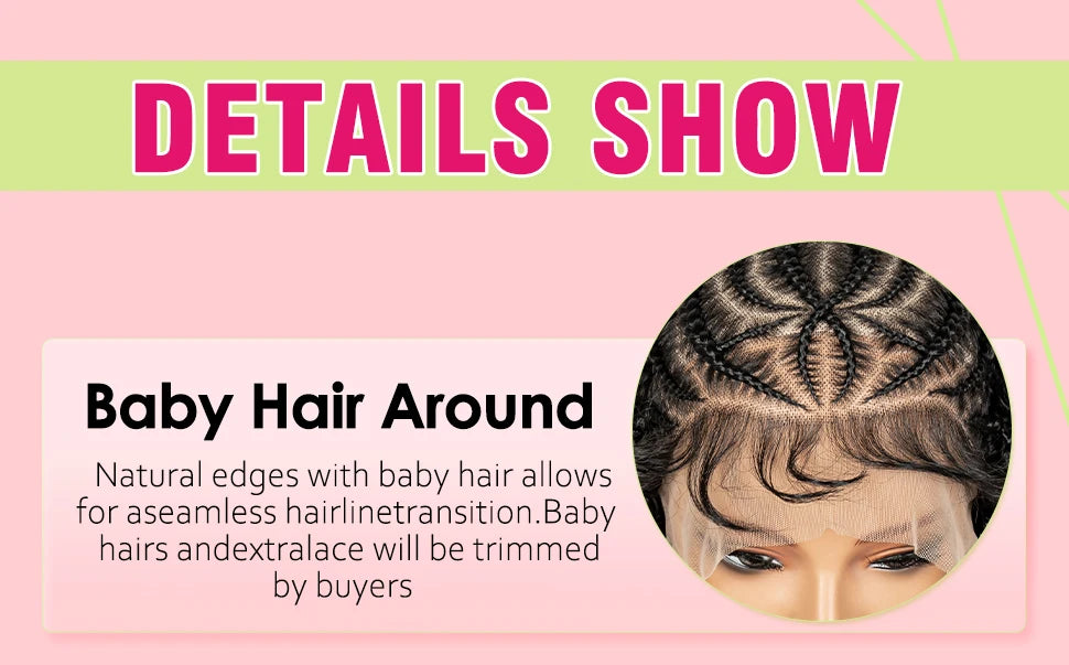 Pre-Styled Deep Wave Braided Wig | Swiss Lace | Baby Hair | Half Cornrow | Women's Braid Wig