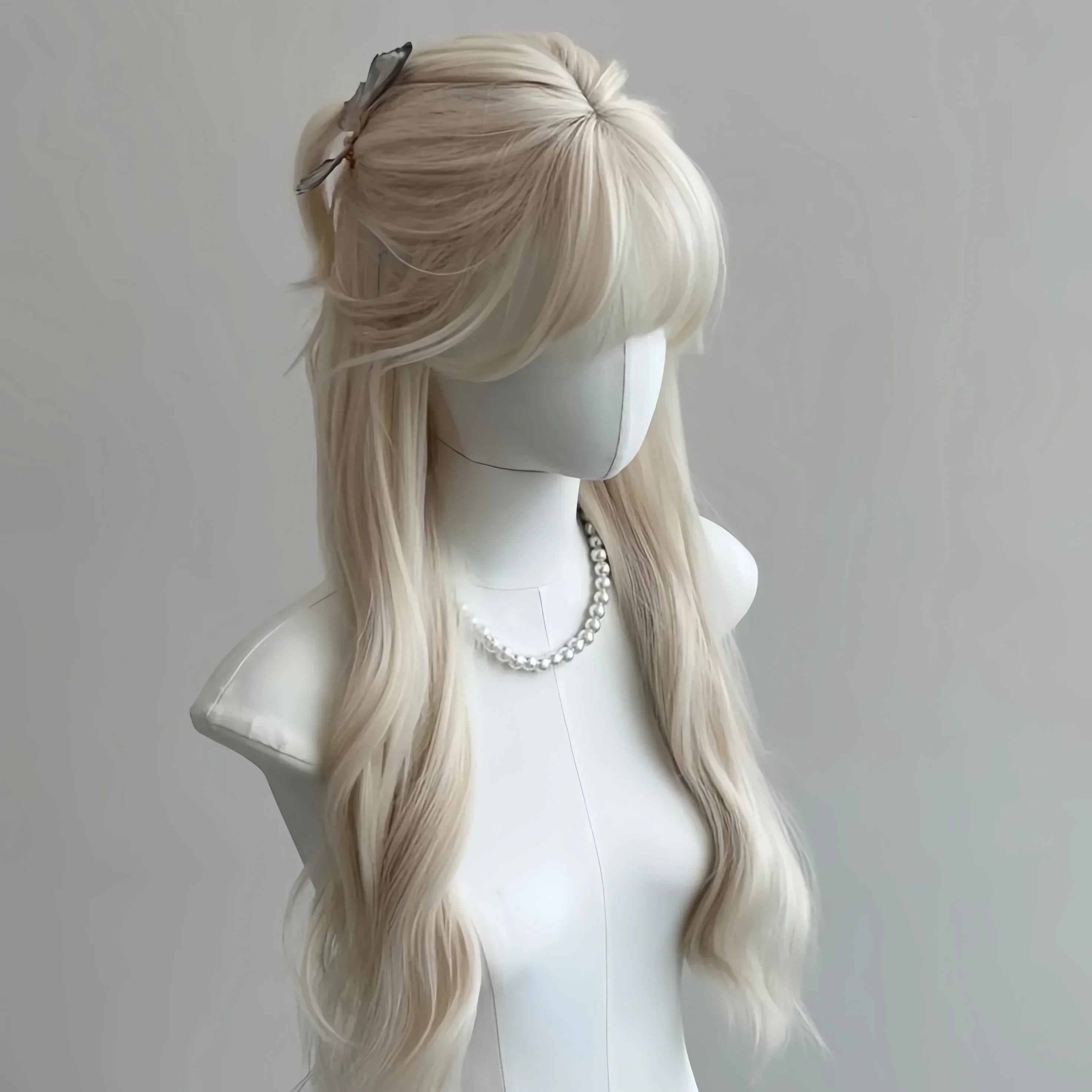 Ashely Wig White Blonde Wig for Women Long Wavy Hair Heat-resistant White Wisg with Bangs Lolita Synthetic Wigs 가발