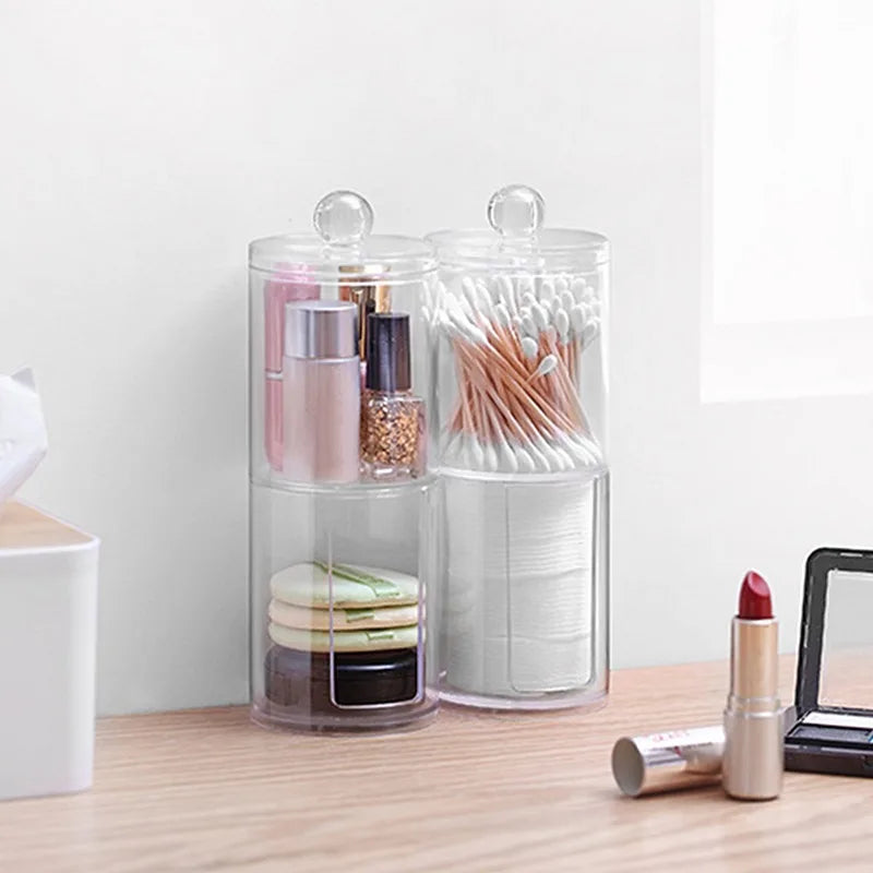 Acrylic Storage Box Bathroom Jar Makeup Organizer Cotton Round Pad Holder Cotton Swab Box Qtip Holder Dispenser with Bamboo Lid
