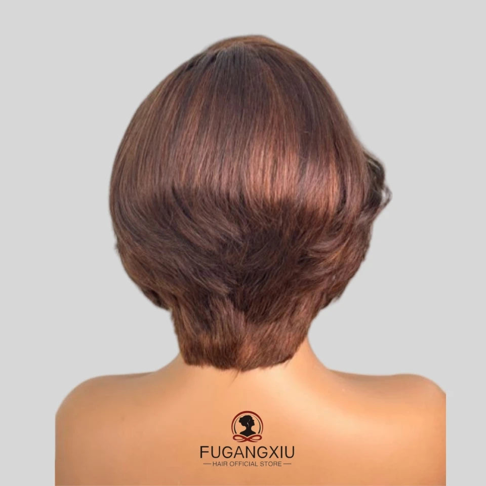 Short Pixie Cut Straight Bob Wig 13x4 Lace Front Human Hair Wigs Pre plucked Pixie Cut Transparent Lace For Women #4