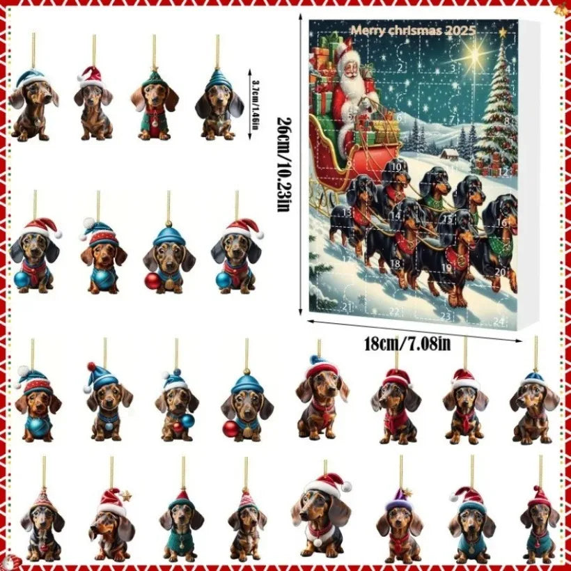 Christmas Advent Calendar 2025 | 24-Day Dachshund Pendant Countdown Blind Box | Holiday Surprise Gift & Tree Decor