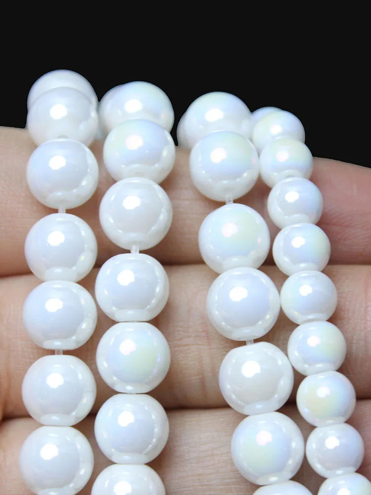 Natural AB Color Porcelain White Crystal Beads Glass Round Loose Beads For Jewelry Making DIY Necklace Bracelet 15inches 6/8/10m