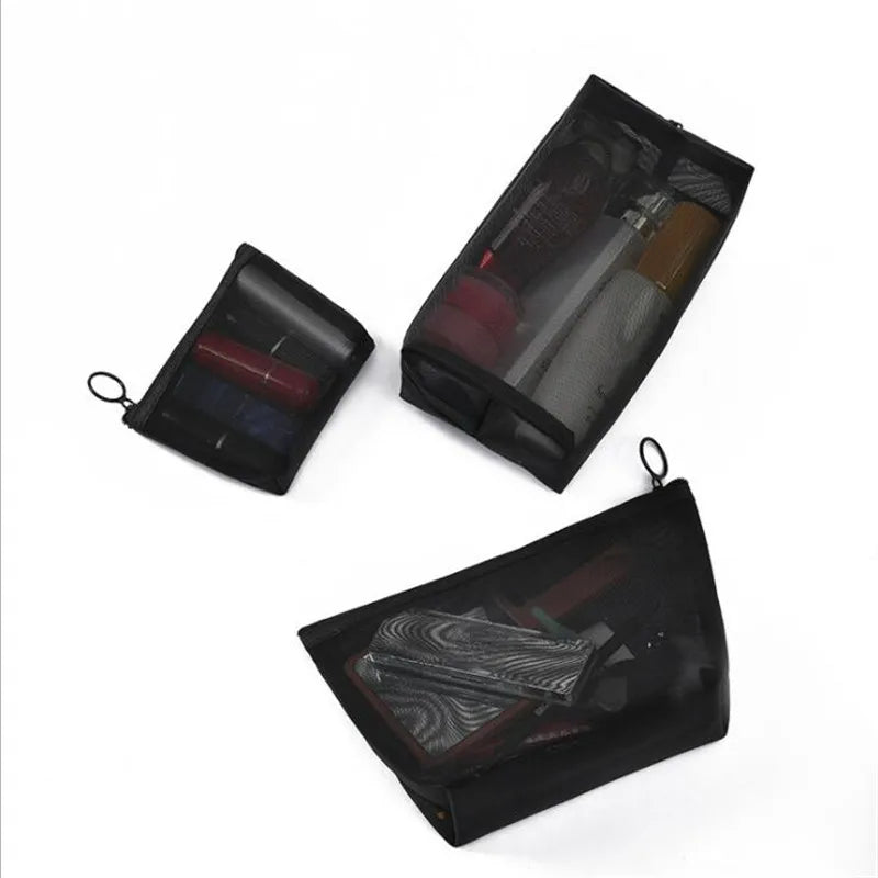 Black Mesh Makeup Bags Women Girls Cosmetic Bag Organizer Travel Portable Wash Lipstick Toiletry Sanitary Napkin Storage Bags