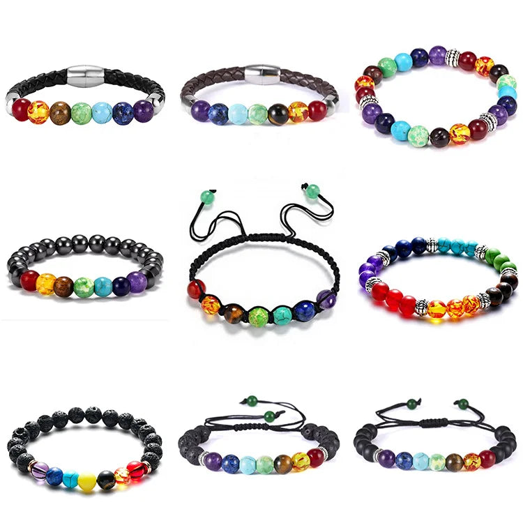 Reiki Healing Stone Bracelet For Women Men Yoga Meditation Jewelry Handmade Woven Natural Crystal Beads Bracelet Bangle