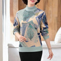 Women's Clothing 2022 Casual Plant Printed T-shirt Autumn Winter Fleece Warm Thick Fashion Knitted Spliced Turtleneck Pullovers