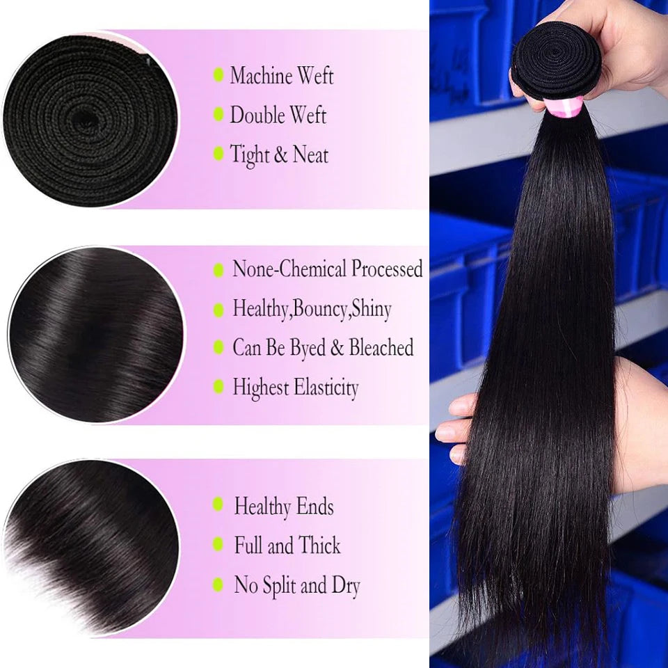 Brazilian 30 40 Inch Raw Virgin Unprocessed Human Hair Extensions Bone Straight Human Hair Weave Bundles 1/3/4 Pcs Double Wefts