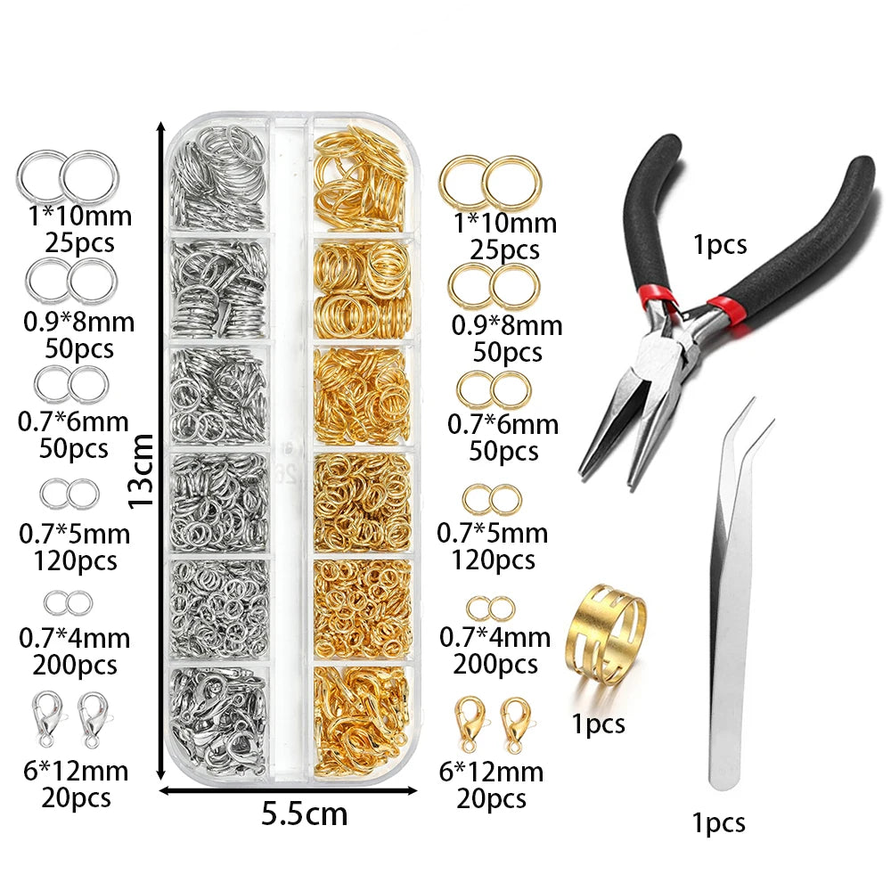 930-Piece Jewelry Findings Kit – Jump Rings, Lobster Clasps, Hooks, Pliers & Tweezers for DIY Jewelry Making