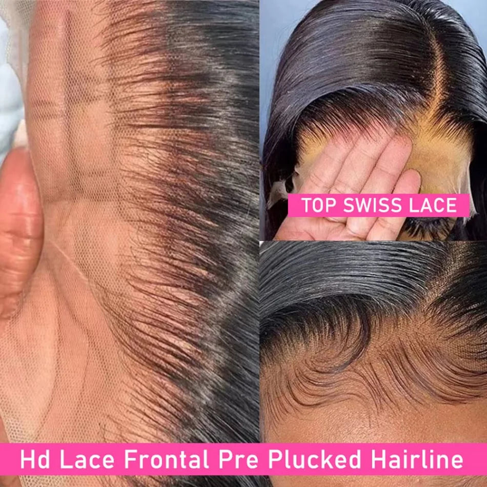 Straight Hd Lace Wig 13X6 Human Hair 40 Inch Lace Front Wig 13X4 Lace Frontal Wig 250 Density Brazilian Hair Natural Black Color