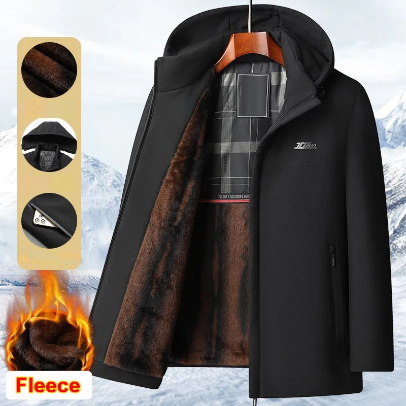 Men's Hooded Fleece-Lined Winter Parka – Korean Style Zip Jacket with Pockets