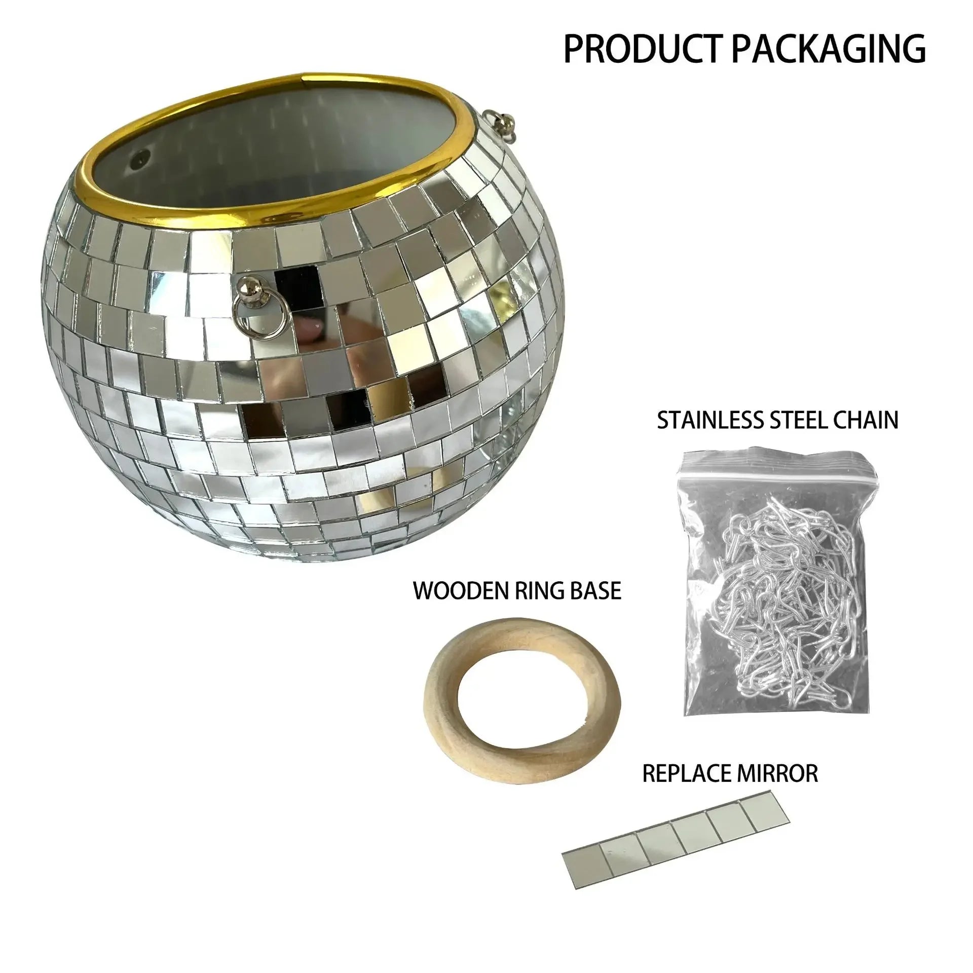 Disco Ball Hanging Flower Planter - Bohemian Rope Mirror Basket for Indoor Plants, Garden & Home Decor Vase