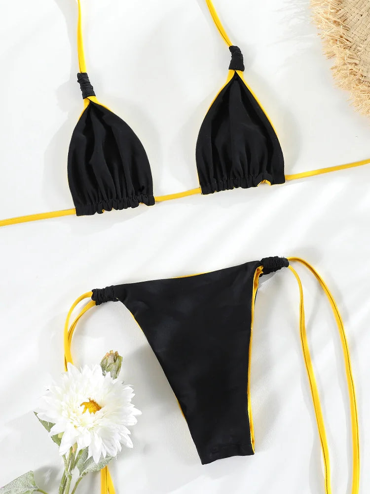 Two Side Triangle Bikini Set Women, Yellow Beachwear, Extreme Swimwear, 2025 Swimsuit, Reversible Thong Biquini, Two Piece Suits